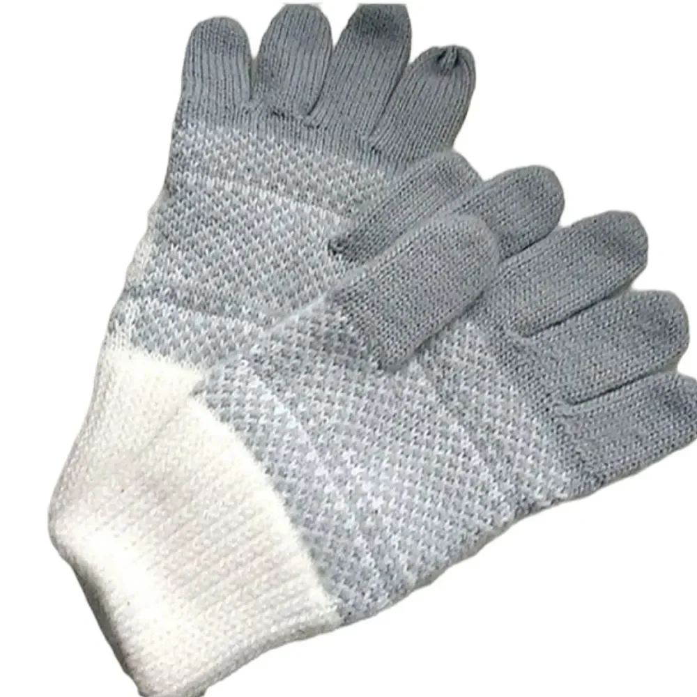 New Acrylic Blue & White Knit Gloves M-L